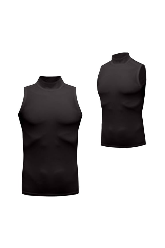 Men's Breathable Sleeveless Mock Neck Compression Tank Top Quick Dry Athletic Shirt for Fitness and Everyday Use Black Size 2XL