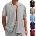 thumbnail image 1 of SGFCWSX Men's Casual Ribbed Short Sleeve Button Down Shirt Cuban Collar Textured Shirt for Summer Vacation Outfits Gray Size L, 1 of 7