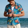 thumbnail image 1 of SGFCWSX Men's Casual Short Sleeve Button Up Shirt Tropical Hibiscus Print Summer Vacation Shirt Light Blue Size XL, 1 of 9