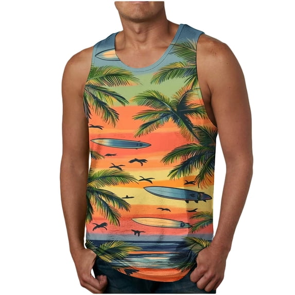 SGFCWSX Men's Casual Summer Graphic Tank Top Sleeveless Vacation Shirt for Daily Use Orange Size XL
