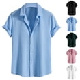 thumbnail image 1 of SGFCWSX Men's Casual Waffle Knit Short Sleeve Camp Collar Button Up Solid Shirt Light Blue Size S, 1 of 5