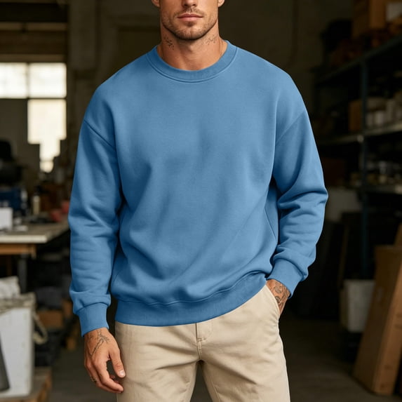 SGFCWSX Men's Crewneck Sweatshirt Fleece Classic Fit Solid Color Casual Long Sleeve Pullover for Men Light Blue Size M