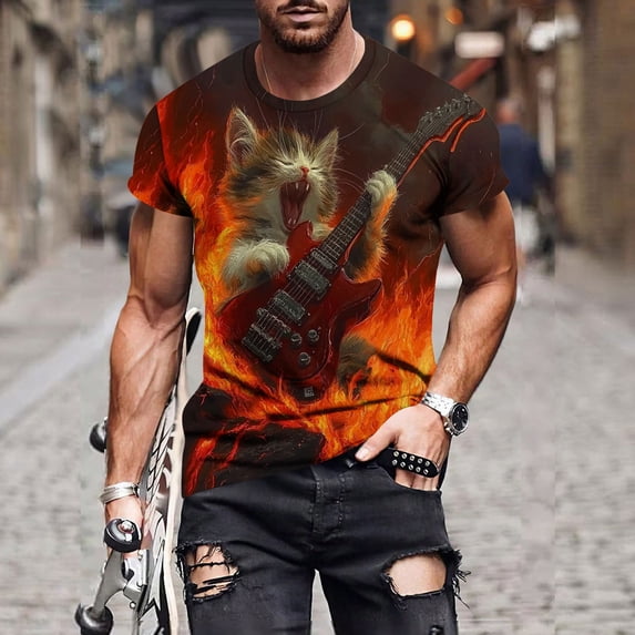 SGFCWSX Men's Crewneck T-Shirt, Graphic Print Short Sleeve Versatile Summer Top for Men Red Size M