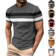 thumbnail image 1 of SGFCWSX Men's Crewneck T-Shirt, Striped Color Block Short Sleeve Casual Daily Wear Tee for Men Dark Gray Size S, 1 of 9