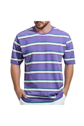 Men's Crewneck T-Shirt, Striped Short Sleeve Versatile Daily Essential Top for Men Multicolor Size XL