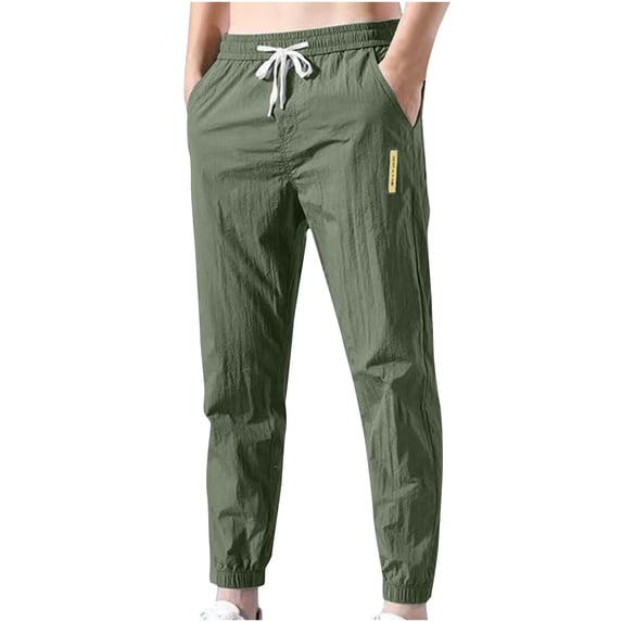 SGFCWSX Men's Cuffed Jogger Pants with Pockets Drawstring Elastic Waist Solid Color Cropped Casual Trousers Army Green Size L