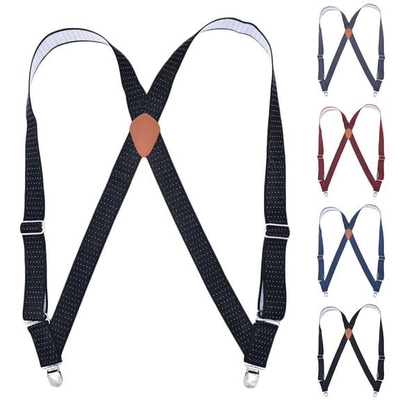 SGFCWSX Men's Dotted Elastic Suspenders, Casual 4-Clip Adjustable Formal Suspenders Black