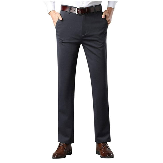 SGFCWSX Men's Dress Pants, Straight Leg Solid Color Business Work Pants Dark Gray L