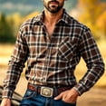 thumbnail image 1 of SGFCWSX Men's Flannel Shirt Plaid Long Sleeve Button Down Western Casual with Chest Pocket Shirts Coffee Size XL, 1 of 5