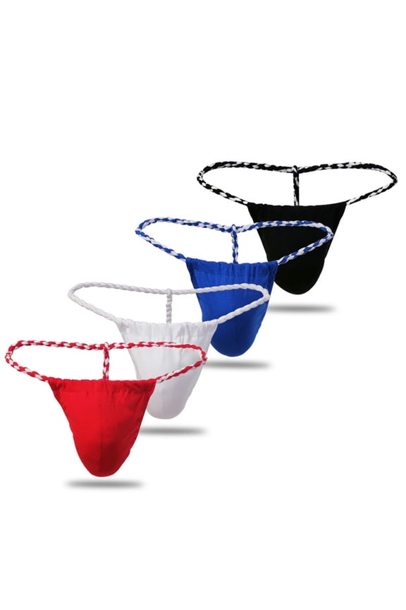 Men's Hand-Woven Cord Low-Rise Thong** Blue L