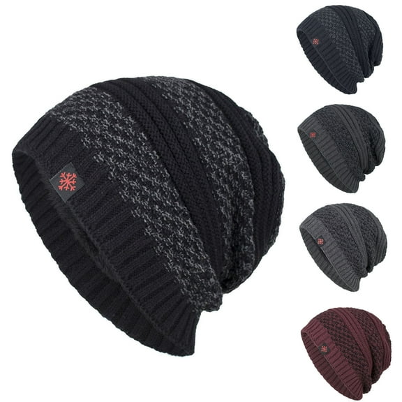SGFCWSX Men's Hat,Woolen Snowflake Label Knitted Beanie Cap Black Free Size