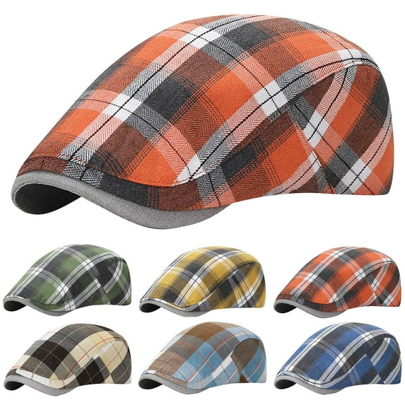 SGFCWSX Men's Hats,Winter Thick Knit Check Outdoor Cap Orange Free Size
