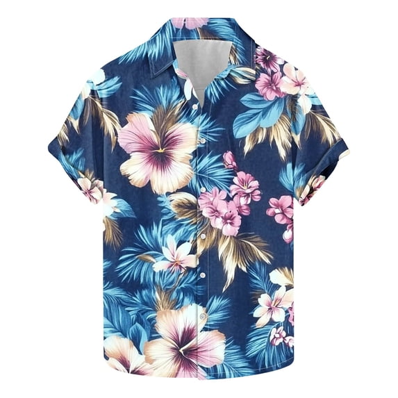 SGFCWSX Men's Hawaiian Shirt Short Sleeve Button Down, Breathable Tropical Graphic Print Summer Beach Outfit Multicolor Size L
