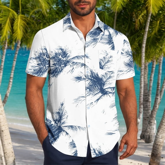 SGFCWSX Men's Hawaiian Shirt Short Sleeve Button Down, Lightweight Breathable Graphic Print Regular Fit Summer Beach Wear White Size 4XL