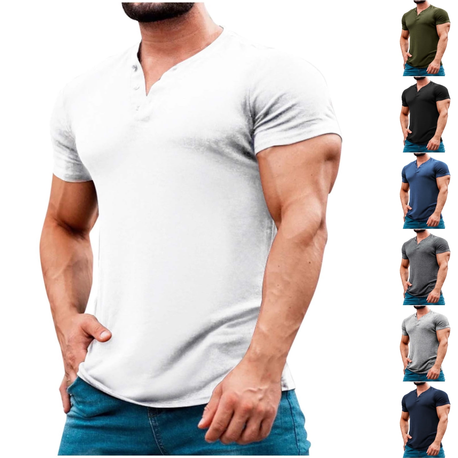 SGFCWSX Men's Henley T-Shirt, Short Sleeve Casual Muscle Fit Daily Tee ...