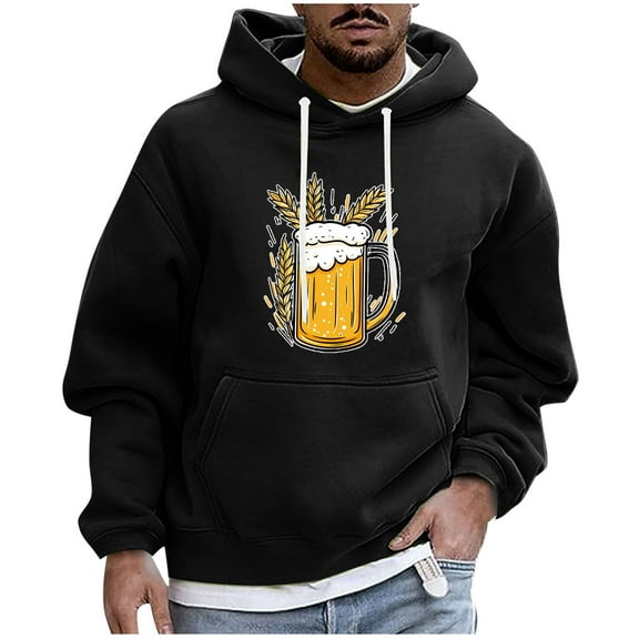 SGFCWSX Men's Hoodies Pullover Men Graphic Print Fleece Oversized with Drawstring Hood Sweatshirt Black Size L