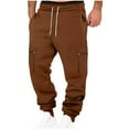 thumbnail image 1 of SGFCWSX Men's Jogger Pants with Zipper, Solid With Zipper Pockets Drawstring Waist Casual WorkwearTrousers Brown L, 1 of 2