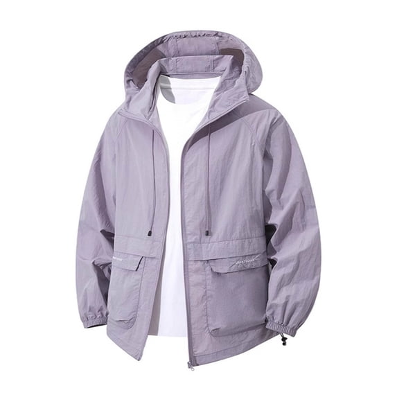 SGFCWSX Men's Lightweight Jacket Regular Fit Hooded Full Zip Windbreaker Jackets with Multi Pockets Purple Size 3XL