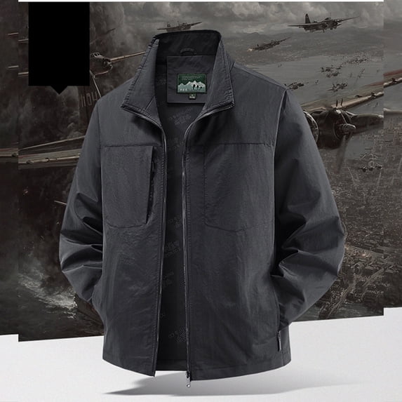 SGFCWSX Men's Lightweight Jacket Regular Fit Stand Collar Full Zip Water Resistant Workwear Jackets with Multi Pockets Black Size 3XL