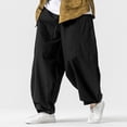 thumbnail image 1 of SGFCWSX Men's Linen Pants Harem Drawstring Elastic Waist Loose Fit Casual Baggy Streetwear Trousers Black Size 5XL, 1 of 9