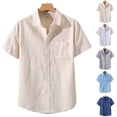 thumbnail image 1 of SGFCWSX Men's Linen Shirt Short Sleeve Button Down, Regular Fit Single Pocket Breathable Summer Casual Beach Wear Khaki Size 4XL, 1 of 4
