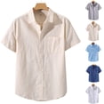thumbnail image 1 of SGFCWSX Men's Linen Shirt Short Sleeve Button Down, Regular Fit Single Pocket Lightweight Summer Casual Outfit Khaki Size 3XL, 1 of 3