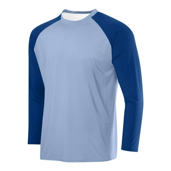 SGFCWSX Long Sleeve T-Shirt for Men,Elastic Pullover Breathable Casual Color Block Tops Light Blue S