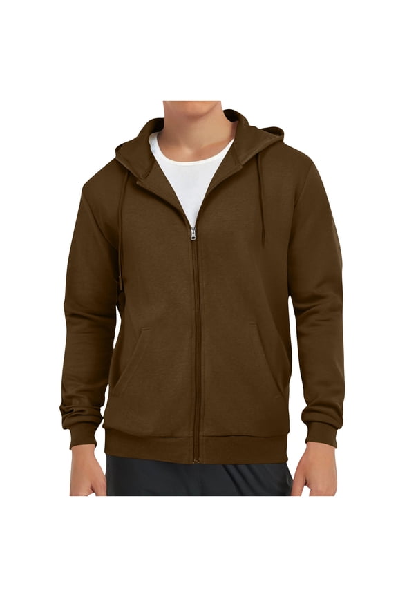 Men's Outwear Jackets, Performance Zip Up Training Sports Hooded Jacket Coffee M