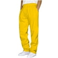 thumbnail image 1 of SGFCWSX Men's Oversized Cargo Pants,Drawstring Elastic Waist Solid Straight Leg Sportswear Pants Yellow 4XL, 1 of 5