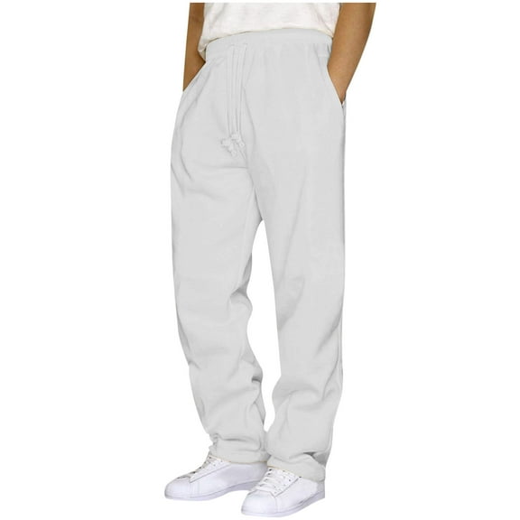 SGFCWSX Men's Oversized Cargo Pants,Solid Straight Leg Drawstring Elastic Waist Sportswear Pants White 4XL