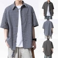 thumbnail image 1 of SGFCWSX Men's Oversized Checkered Short Sleeve Button Up Shirt Casual Plaid Loose Fit Shirt with Chest Pocket for Daily Streetwear Blue Size XL, 1 of 5