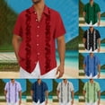 thumbnail image 1 of SGFCWSX Men's Printed Guayabera Short Sleeve Button Up Shirt Casual Cuban Collar Shirt for Tropical Summer Outfits Red Size XL, 1 of 6