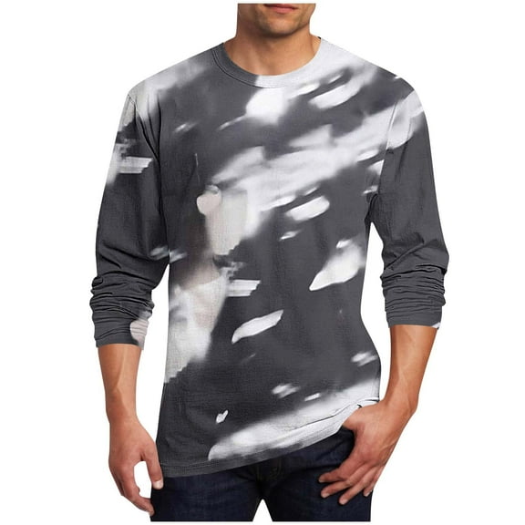 SGFCWSX Men Panels Graphic Tee with Long Sleeves,Lightweight Round Neck Casual Pullover Tops White L