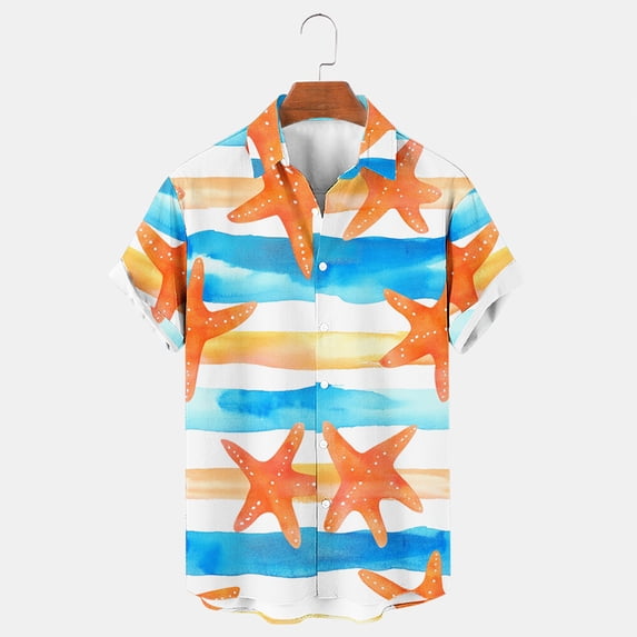 SGFCWSX Men's Printed Shirt Short Sleeve Button Down, Rolled Cuffs Lightweight Breathable Summer Vacation Wear Multicolor Size 3XL