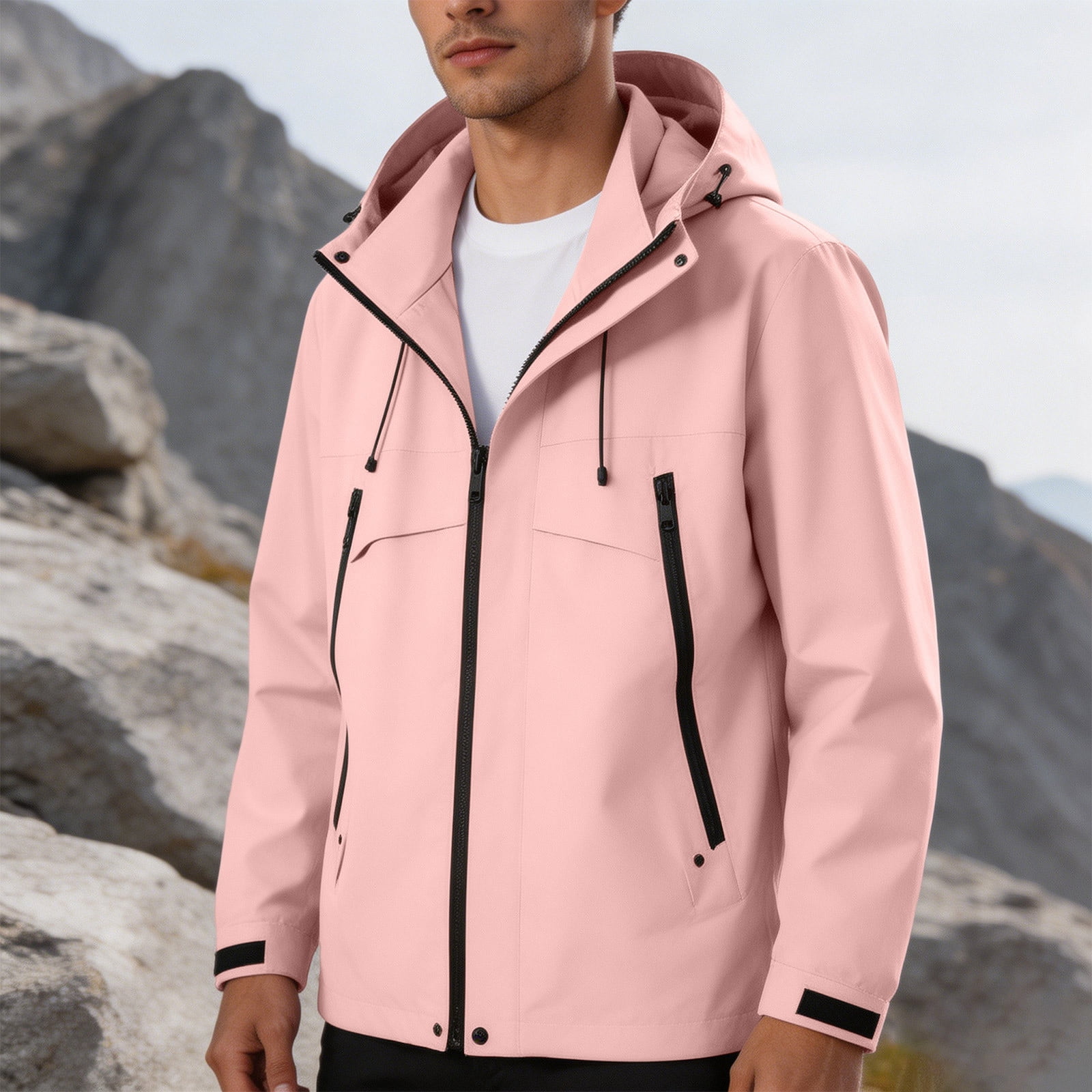 SGFCWSX Men's Rain Jacket Waterproof Windproof Hooded Multi Zipper