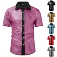 thumbnail image 1 of SGFCWSX Men's Sequin Shirt Short Sleeve Button Down, Slim Fit Metallic Disco Party Casual Outfit Purple Size S, 1 of 1