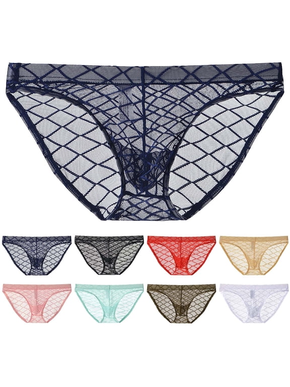 Men's Sheer Mesh Lace Briefs** Blue M