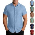 thumbnail image 1 of SGFCWSX Men's Short Sleeve Button Down Shirt Linen Blend Casual Business Shirt with Chest Pocket Blue Size L, 1 of 9