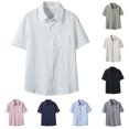 thumbnail image 1 of SGFCWSX Men's Short Sleeve Button Up Shirt Lightweight Wrinkle Texture Casual Solid Color Loose Fit Shirt for Men Summer Beach White Size M, 1 of 10