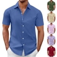 thumbnail image 1 of SGFCWSX Men's Short Sleeve Dress Shirt Button Down, Plain Design Lightweight Summer Office Daily Outfit Dark Blue Size 2XL, 1 of 7