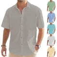 thumbnail image 1 of SGFCWSX Men's Short Sleeve Linen Shirt Button Down, Plain Design Lightweight Summer Casual Work Daily Outfit Gray Size 4XL, 1 of 5