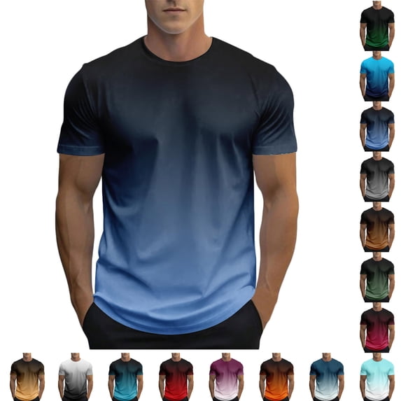 SGFCWSX Men's Short Sleeve T-Shirt, Casual Gradient Crewneck Summer Tee for Men Dark Blue Size S