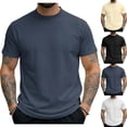 thumbnail image 1 of SGFCWSX Men's Short Sleeve T-Shirt, Casual Solid Color Mock Neck Basic Essential Tee for Men Navy Size 2XL, 1 of 10