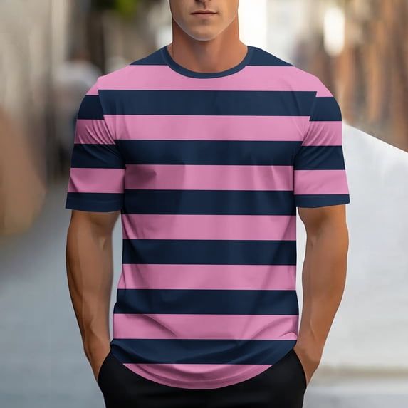 SGFCWSX Men's Short Sleeve T-Shirt, Striped Crewneck Casual Daily Active Tee for Men Purple Size M