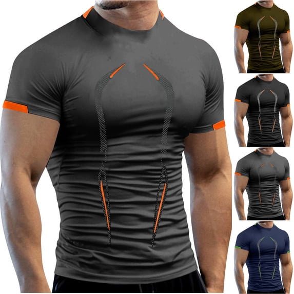 SGFCWSX Men's Short Sleeve T-Shirts, Compression Workout Gym Crewneck Top for Men Dark Gray Size 2XL