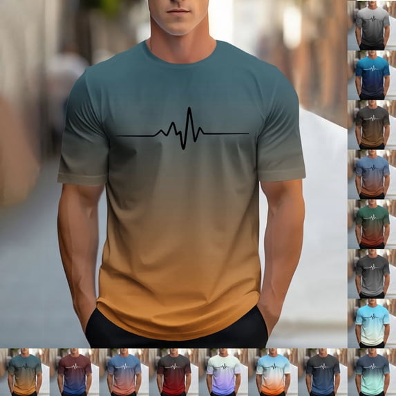 SGFCWSX Men's Short Sleeve T-Shirts, Gradient Graphic Print Casual Crewneck Everyday Tee for Men Yellow Size M