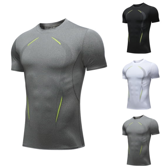 SGFCWSX Men's Short Sleeve T-Shirts, Quick Dry Compression Athletic Gym Training Tee for Men Gray Size M