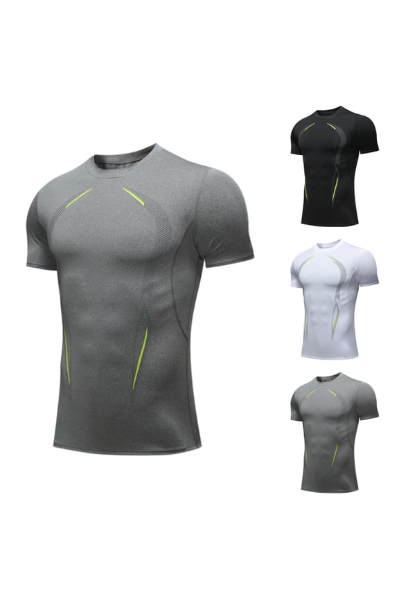 Men's Short Sleeve T-Shirts, Quick Dry Compression Athletic Gym Training Tee for Men Gray Size M