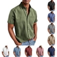 thumbnail image 1 of SGFCWSX Men's Short Sleeve Textured Shirt Button Down, Single Chest Pocket Stylish Summer Business Casual Outfit Army Green Size XL, 1 of 7