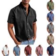 thumbnail image 1 of SGFCWSX Men's Short Sleeve Textured Shirt Button Down, Single Chest Pocket Stylish Summer Business Casual Outfit Black Size L, 1 of 7